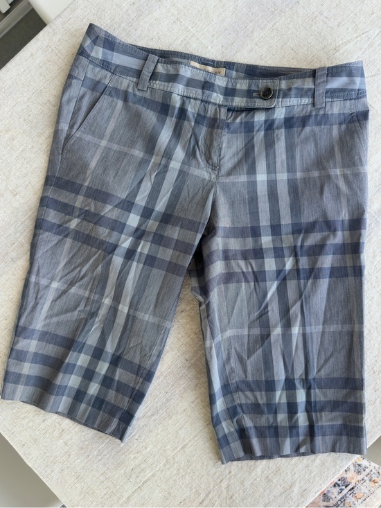 Burberry Pants - Burberry Blue Gray Plaid Women's Bermuda Shorts